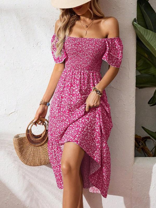 🌈✨Hopesleek® Square Neck Floral Midi Dress – Smocked Bodice, Flowy Tiered Skirt, Romantic🌸📍US