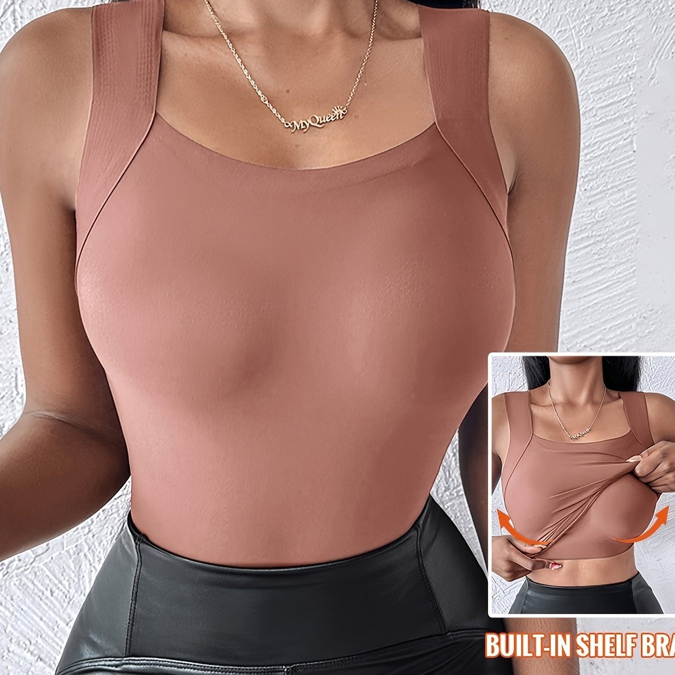 Women’s Thermal U-Neck Top with Built-In Bra