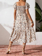 🌈✨Hopesleek® Square Neck Floral Midi Dress – Smocked Bodice, Flowy Tiered Skirt, Romantic🌸📍US