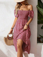 🌈✨Hopesleek® Square Neck Floral Midi Dress – Smocked Bodice, Flowy Tiered Skirt, Romantic🌸📍US