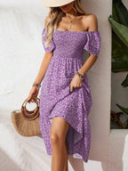 🌈✨Hopesleek® Square Neck Floral Midi Dress – Smocked Bodice, Flowy Tiered Skirt, Romantic🌸📍US