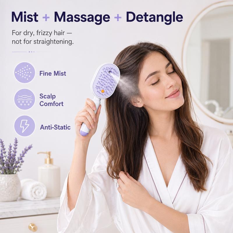 💖LAST DAY SALE 70% OFF💁‍♀️✨Electric Spray Air Cushion Massage Comb💨| Self-Cleaning Anti-Tangle ✨ | Perfect for Dry, Brittle Hair 💧🌟