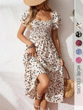 🌈✨Hopesleek® Square Neck Floral Midi Dress – Smocked Bodice, Flowy Tiered Skirt, Romantic🌸📍US