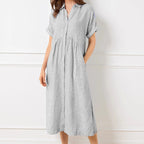 🎉This week's Special Sales - 50% OFF✨Striped Lapel Button Down Shirt Dress | With Functional Pockets