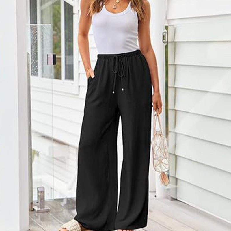 👖 50% OFF NOW! 🌿 Women's Casual Lightweight Plain Trousers – Adjustable Drawstring, Side Pockets & Soft Drape ✨