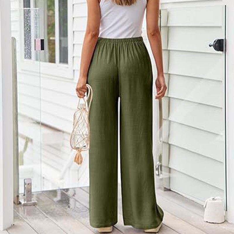 👖 50% OFF NOW! 🌿 Women's Casual Lightweight Plain Trousers – Adjustable Drawstring, Side Pockets & Soft Drape ✨