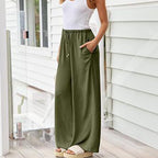 👖 50% OFF NOW! 🌿 Women's Casual Lightweight Plain Trousers – Adjustable Drawstring, Side Pockets & Soft Drape ✨