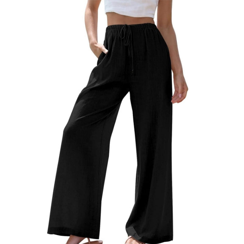 👖 50% OFF NOW! 🌿 Women's Casual Lightweight Plain Trousers – Adjustable Drawstring, Side Pockets & Soft Drape ✨