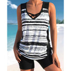 💗Hopesleek® Women's Tummy Control Tankini Set with Built-In Bra – Flattering Boho Swimwear with Shorts📍US