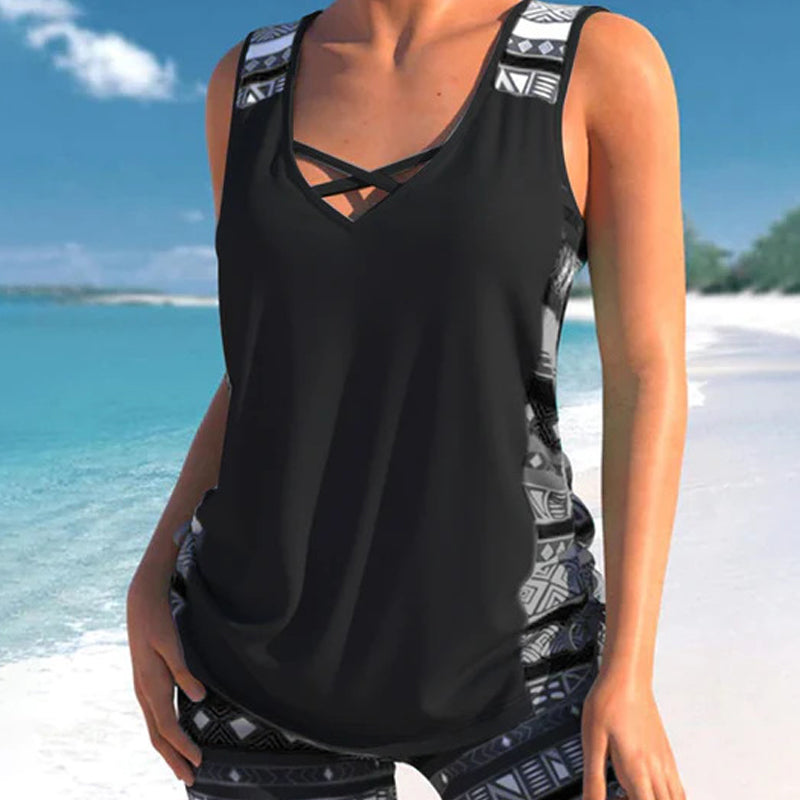 💗Hopesleek® Women's Tummy Control Tankini Set with Built-In Bra – Flattering Boho Swimwear with Shorts📍US