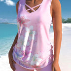 💗Hopesleek® Women's Tummy Control Tankini Set with Built-In Bra – Flattering Boho Swimwear with Shorts📍US