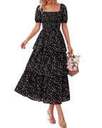 ⏰Summer Hot Sale 70% OFF💃Women's Floral Square Neck Puff Short Sleeve Smocked Tiered Dress