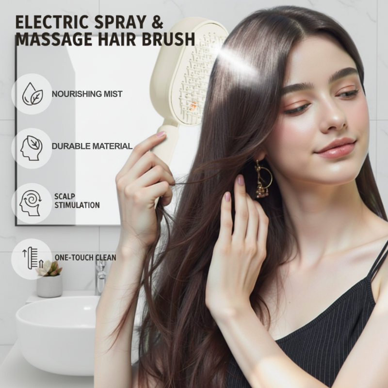 💖LAST DAY SALE 70% OFF💁‍♀️✨Electric Spray Air Cushion Massage Comb💨| Self-Cleaning Anti-Tangle ✨ | Perfect for Dry, Brittle Hair 💧🌟