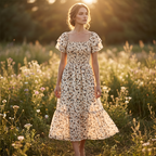 🌈✨Hopesleek® Square Neck Floral Midi Dress – Smocked Bodice, Flowy Tiered Skirt, Romantic🌸📍US