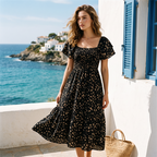 🌈✨Hopesleek® Square Neck Floral Midi Dress – Smocked Bodice, Flowy Tiered Skirt, Romantic🌸📍US